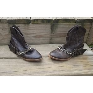Faux Leather Chain and Rhinestone Detail Booties